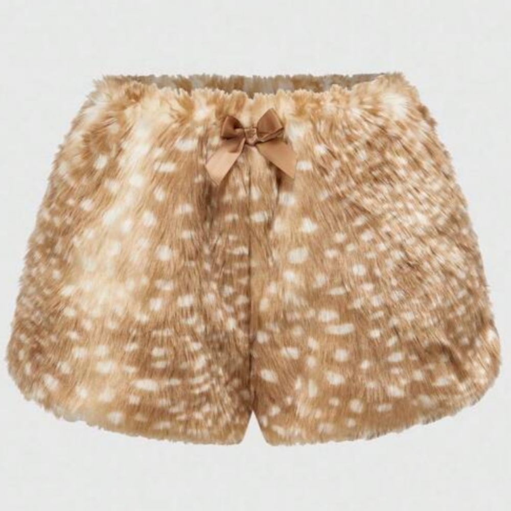 Faux Fur Deer Fawn Print Fuzzy Shorts